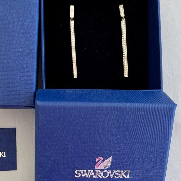 Swarovski Game Pave Crystal & Rose Gold Long Earrings New 5007755 MSRP $145 - Picture 9 of 10